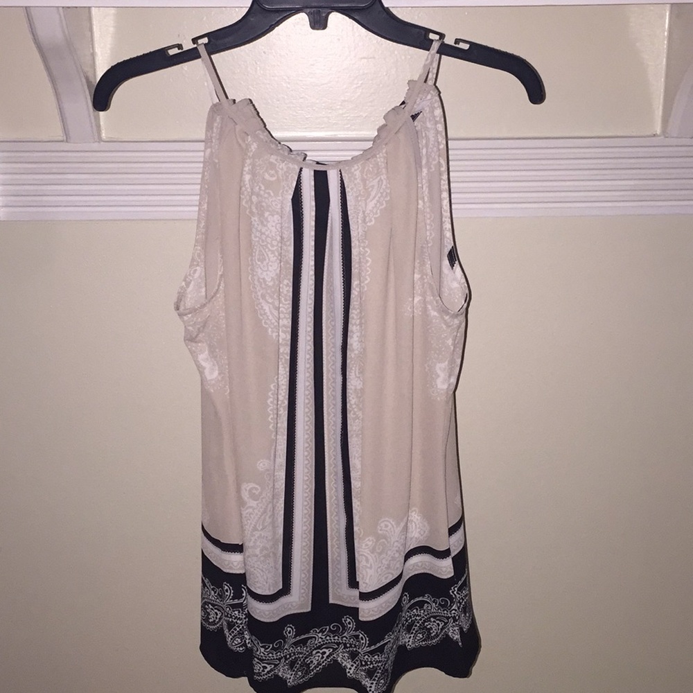 Cream beige and black blouse New York and company